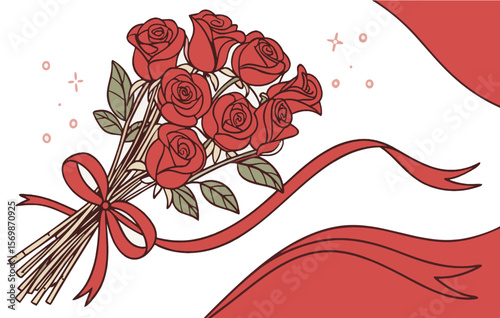 Red Rose Bouquet: An artfully arranged collection of vivid red roses, tied with a delicate ribbon. A symbolic depiction of love, passion, and affection, rendered with a vibrant aesthetic.