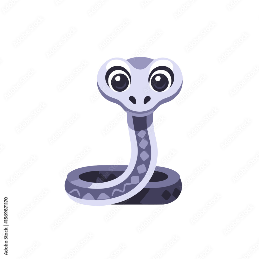 Fototapeta premium Cute Cartoon Snake Illustration-Friendly Snake Character With Big Eyes-Playful Reptile Vector Design-Adorable Animal Clipart Image for Kids