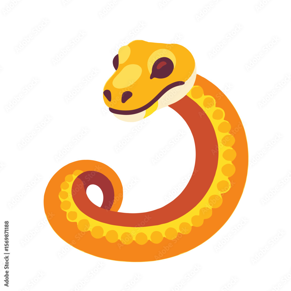 Fototapeta premium Cute Cartoon Snake Illustration-Orange Snake Vector-Scaly Reptile Graphic-Animal Mascot Design-Isolated Snake Clipart for Kids-Wildlife Illustration-Friendly Snake Image