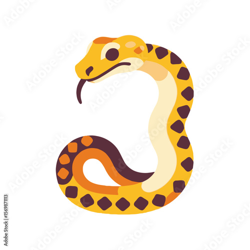 Cute Cartoon Snake Illustration- Yellow Snake with Brown Spots- Educational Animal Graphic for Kids- Reptile Clipart Image- Children's Book Illustration Snake Design