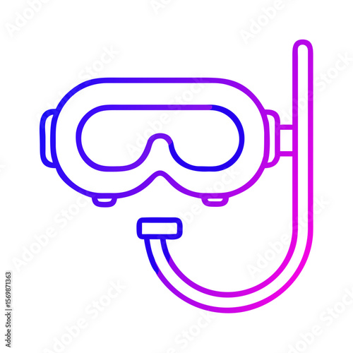 Diving mask with snorkel in vibrant pink and blue outline style  