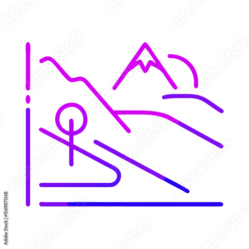 Abstract mountain landscape illustration with stylized lines  