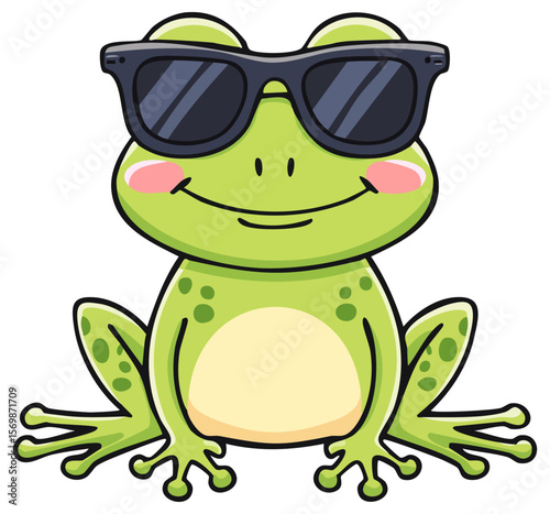 Cute cartoon frog wearing sunglasses 