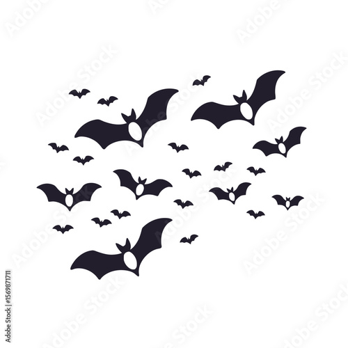 Halloween Bats-Spooky Flying Bats for Halloween Decorations-Creepy Bat Swarm Illustration-Halloween Night Vector-Silhouette Bats-Party Decoration-Bat Background-Seasonal Bats