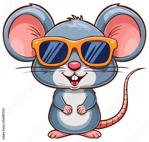 Cute cartoon mouse wearing sunglasses 