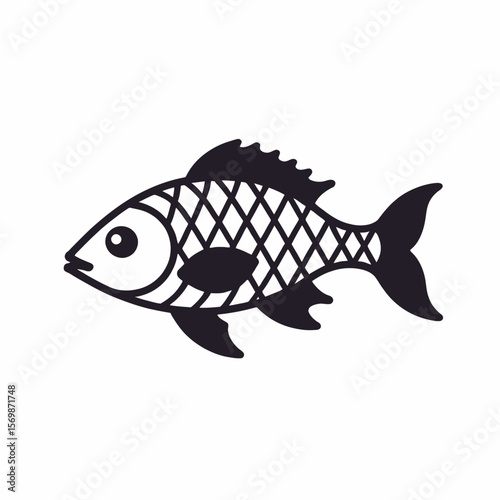 Illustration of a Stylish Fish-Cartoon Fish Graphic with Black Outlines-Whimsical Aquatic Design-Perfect for Kids-Aquarium Creature Illustration-Scales and Fins Detail