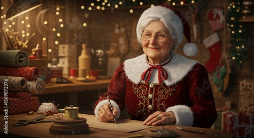 Mrs. Claus writes on paper