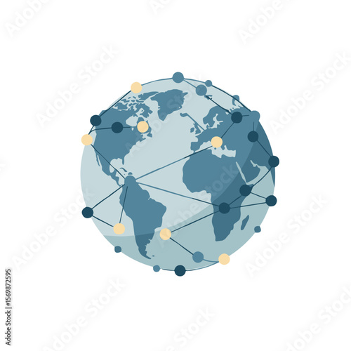 globe with nodes, conceptual style, symbol of connections and networks, ideal for covers, vector image isolated on transparent background