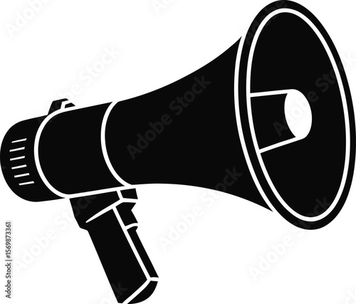 Black silhouette of a megaphone on white background