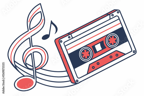 Cassette tape and treble clef with musical notes audio