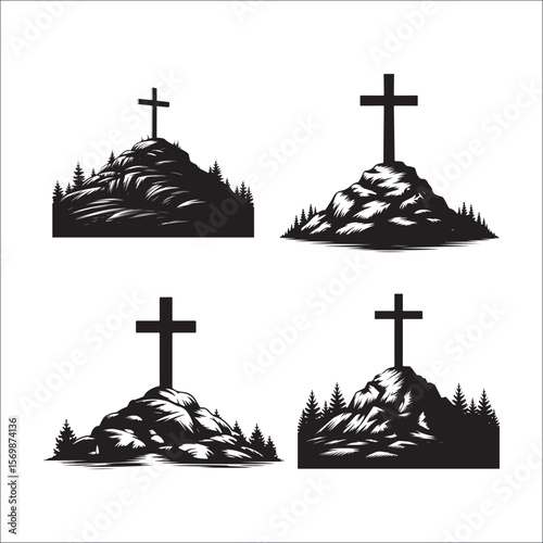 Jesus Christ Crucifixion and Cross Silhouette Vector Set Religious Faith & Easter Symbols
Black Cross & Crucifix Icons Collection Christian Religion, Faith, and Spiritual Art
Holy Crosses and Jesus