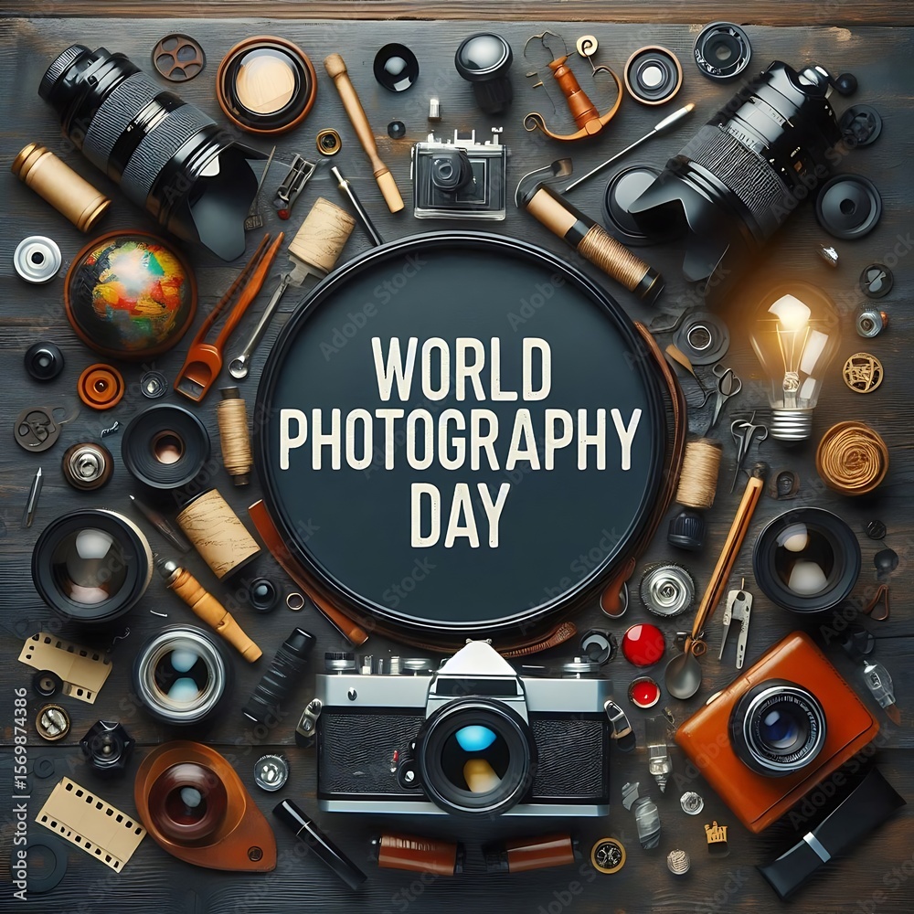 Fototapeta premium World Photography Day Vintage Camera Gear. (2)