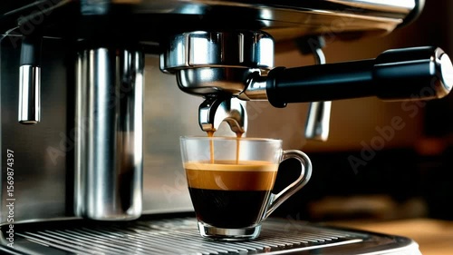 Espresso brewing process in slow motion. Espresso brewing process in coffee shop