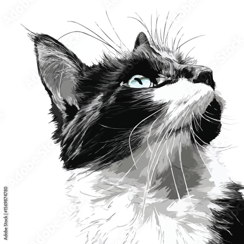 Detailed Cat Head Illustration with Fur Texture