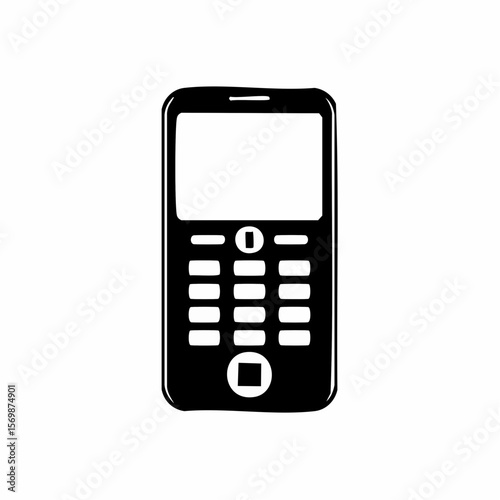 Simple phone drawing of mobile communication device, a minimalist design for technology logos or applications, perfect for tech or icon design.