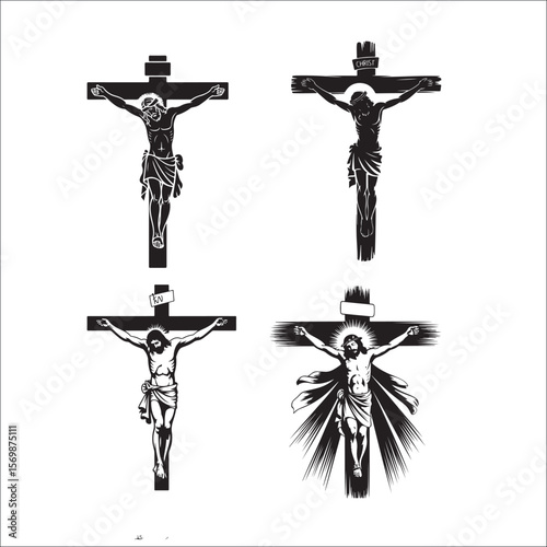 Jesus Christ Crucifixion and Cross Silhouette Vector Set Religious Faith & Easter Symbols
Black Cross & Crucifix Icons Collection Christian Religion, Faith, and Spiritual Art
Holy Crosses and Jesus