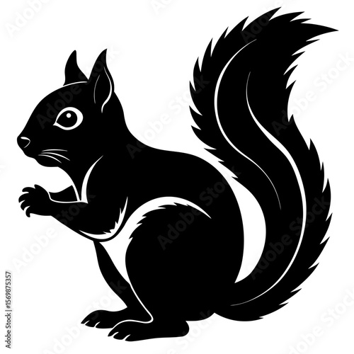 High Contrast Black Squirrel Silhouette Vector Illustration for Graphic Design Projects