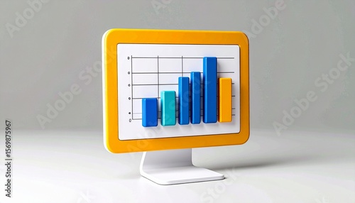 A bar graph jumping over a rotating spreadsheet icon