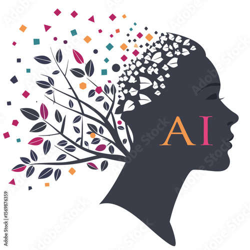 artificial intelligence in the form of a female silhouette, which, like a plant, is capable of independent growth and development