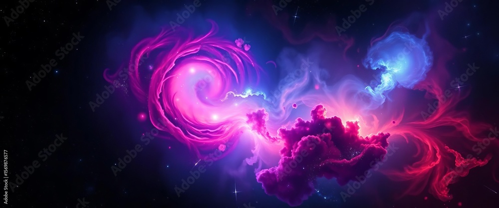 Fototapeta premium Vibrant nebula swirls, cosmic dust veils, glowing gas clouds illuminate the dark universe, deep space, galactic