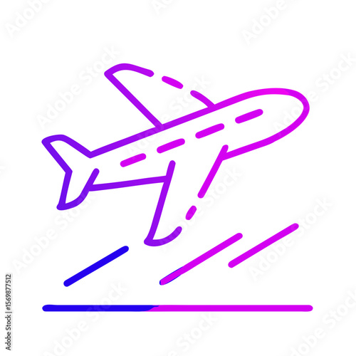 Airplane taking off in neon pink and blue vector design  