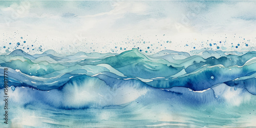 Top view on blue and white ocean wave background. Water  ocean wave white and soft blue aqua, teal and marble texture.

