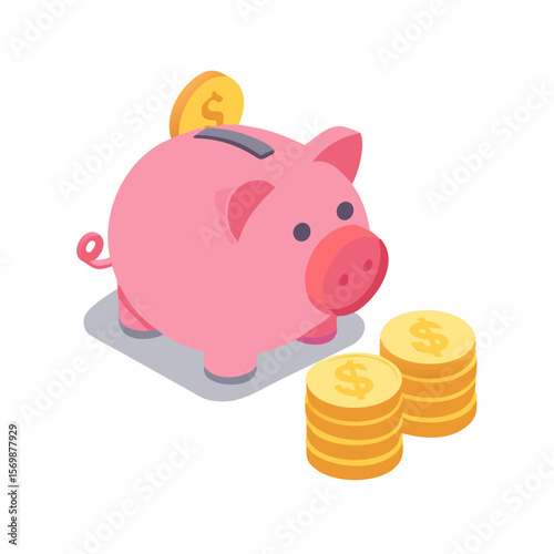 Piggy Bank with Gold Coin Stack Isolated on Transparent Background – Financial Savings, Investment Growth, Budget Planning Concept – Generative AI