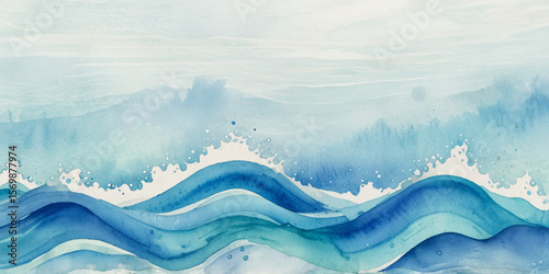 Top view on blue and white ocean wave background. Water  ocean wave white and soft blue aqua, teal and marble texture.

