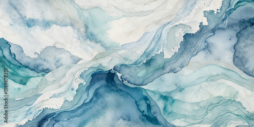 Top view on blue and white ocean wave background. Water  ocean wave white and soft blue aqua, teal and marble texture.

