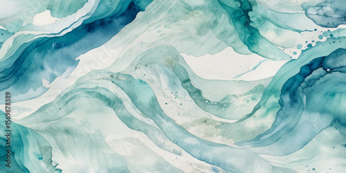 Top view on blue and white ocean wave background. Water  ocean wave white and soft blue aqua, teal and marble texture.

