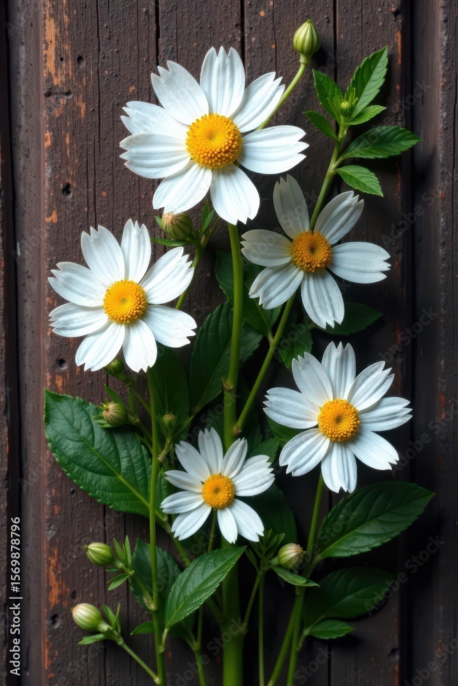 Obraz premium Delicate edelweiss blossoms nestled on rustic wood , wood texture, single flower