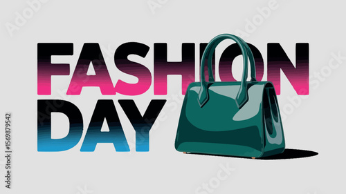 Fashion Day Celebration with Handbag Illustration on Stylish Gradient Text
