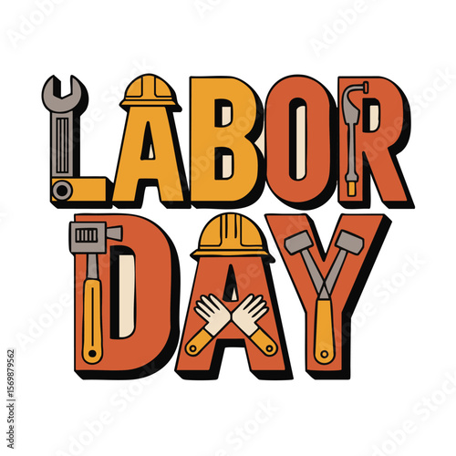 Labor day celebration with tools and gears for workers and union members day