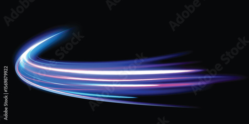 Light Vortex, a luminous arc of bright purple light. Light flow Energy flows along the trajectory, creating a sense of movement, speed and digital momentum.