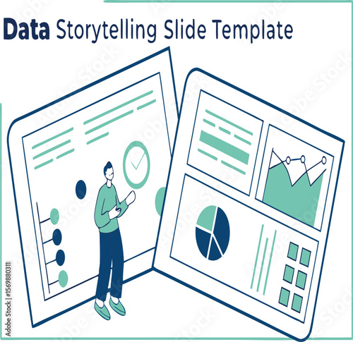 Presentation slide showing data charts with a presenter explaining the information displayed on the screen