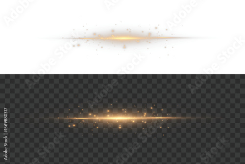 Light effect of movement of golden neon lines. Horizontal lines. Speed ​​effect on a transparent background. Lines of light, speed and movement.PNG