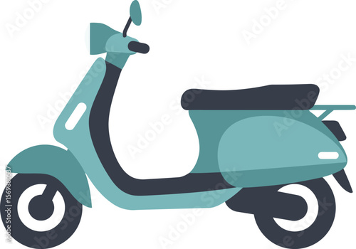 A teal vintage-style scooter, side profile view, illustration.