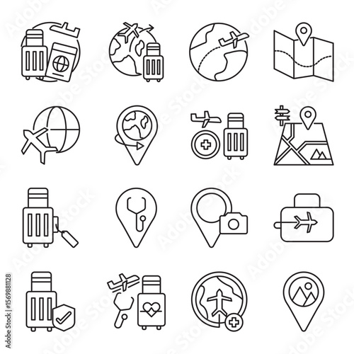 tourism set of web icons in line style. tourism, travel, tourist attractions, vacation, sightseeing and cultural tourism. Vector illustration