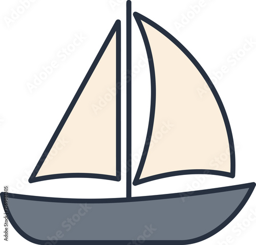 A simple illustration of a sailboat with two sails, gliding on calm waters.
