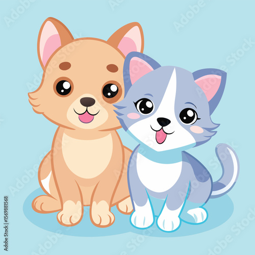 Cute Cartoon Cat & Dog Vector Characters | Flat Pastel Style

