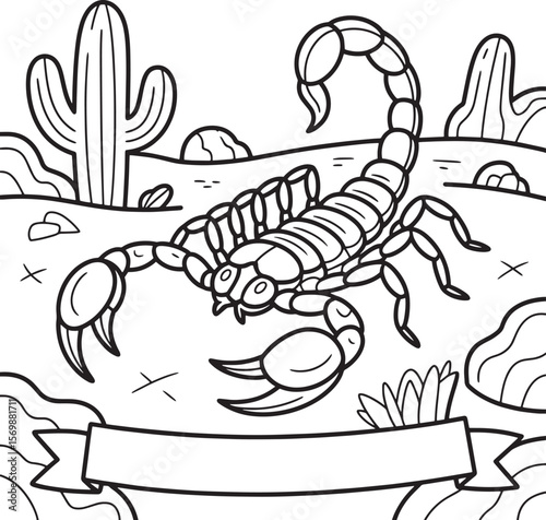 Desert scorpion with cactus and banner nature animal