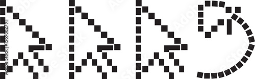 Four black pixelated cursor icons on a plain white background