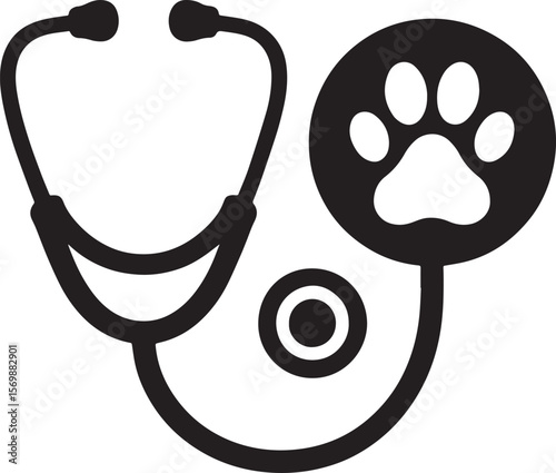 Illustration of a stethoscope connected to a paw print icon