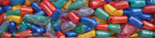 A haphazard pile of colorful plastic bottles and bags , polymer, plastic, upcycling