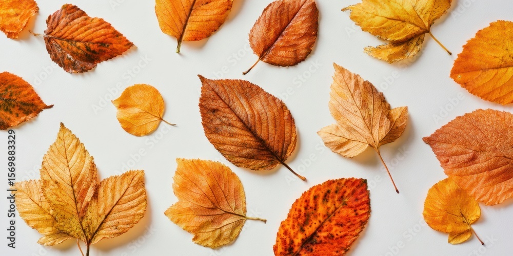 Obraz premium The vibrant autumn leaves create a beautiful seasonal display on a white background.