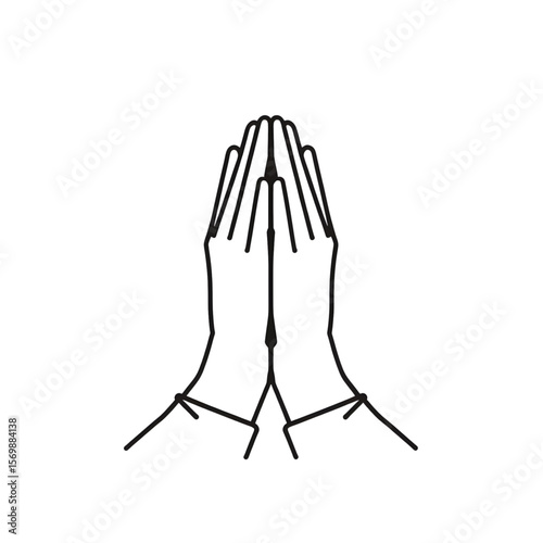 Praying hands symbol in minimalist black line art style  