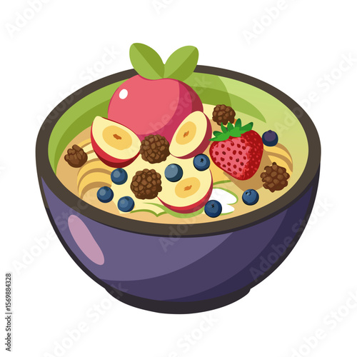 bowl of muesli with berries vector white background