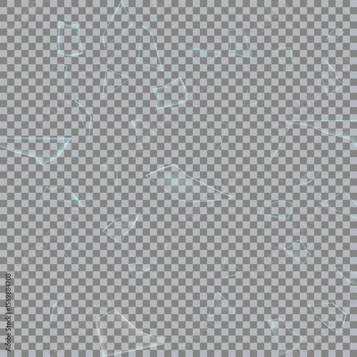 Realistic shattered glass fragments isolated on transparent background, perfect for photo manipulation, visual effects, or design overlays