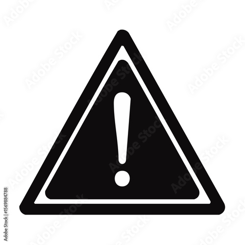 Black Silhouette of a Triangle Warning Sign with Alert Mark Inside, Solid Minimal Vector Icon for Caution, Hazard, or Safety Notification on White Background