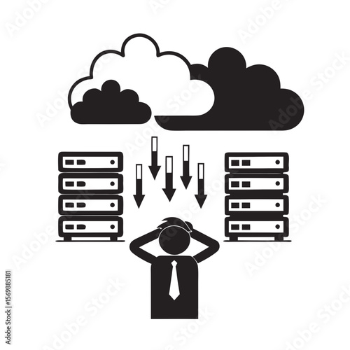 Conceptual Illustration of Job Loss Due to Cloud Computing and AI Challenges Depicting Stress and Data Management Problems for Blogs, Articles, and Awareness Materials  